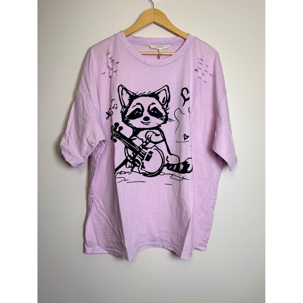 Blue Velvet Lavender Raccoon Cello Graphic Tee Distressed Oversized Shirt L
